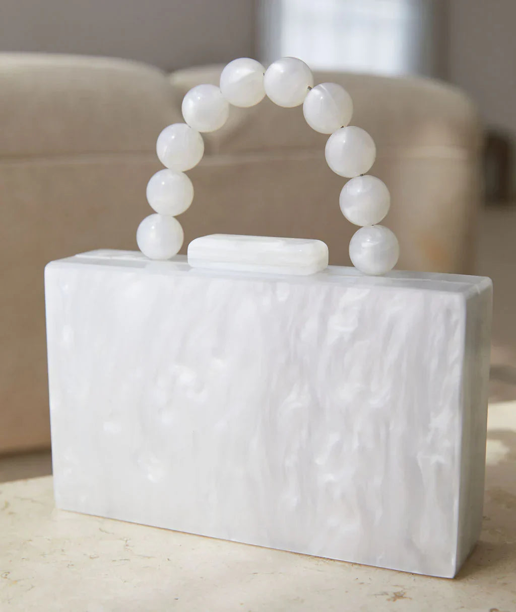 Sculptural Clutch - Beaded Handle, Marbled Effect