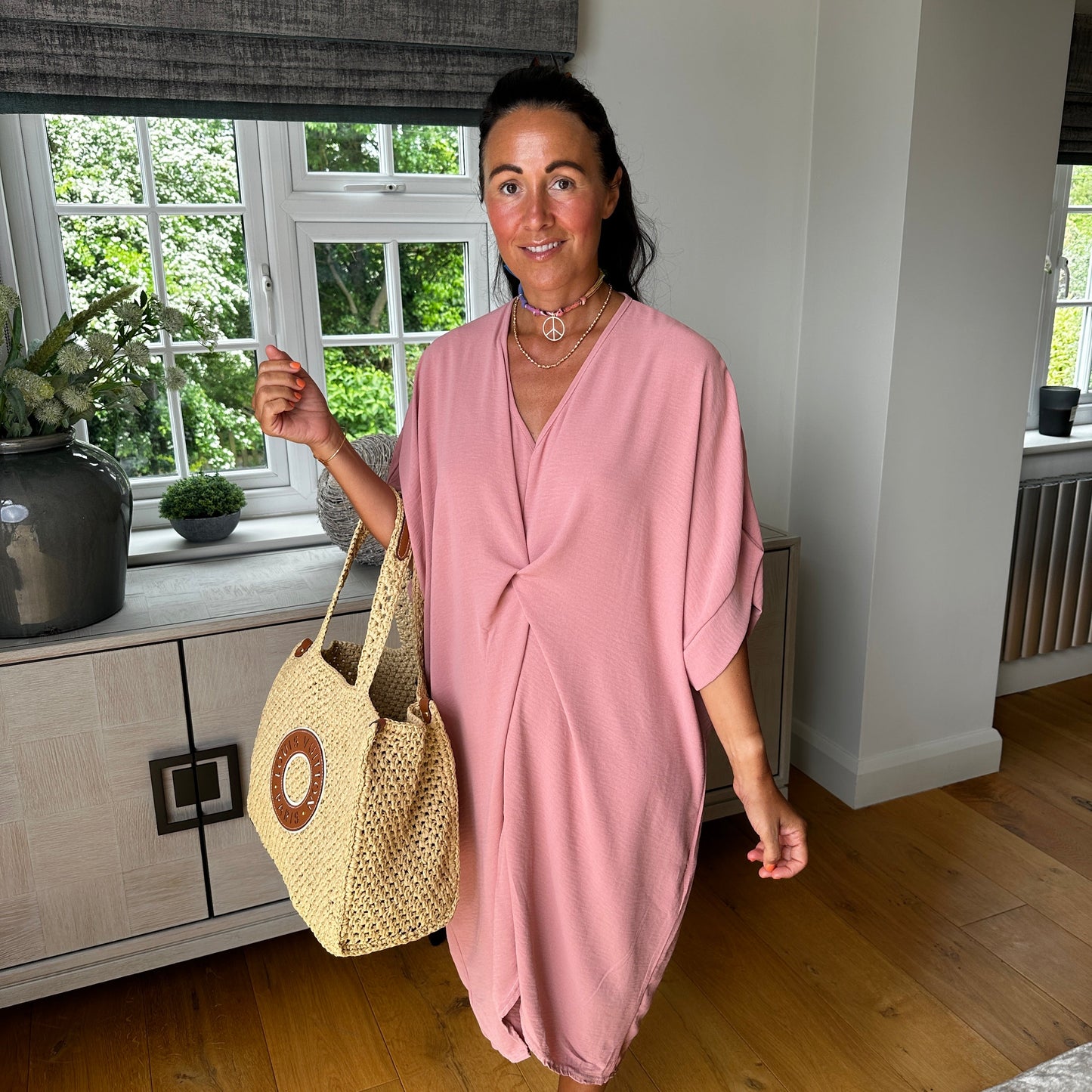 Knot-Waist Dress with Asymmetrical Hem