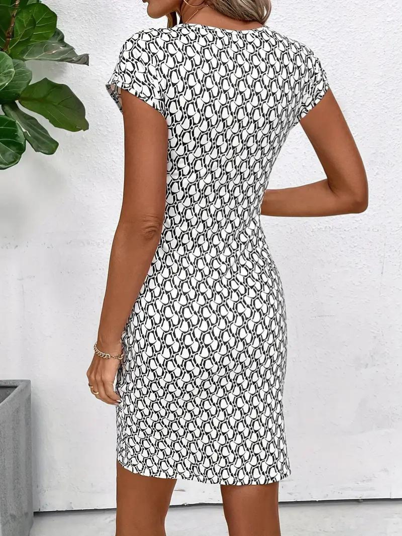 Geometric Sheath Dress - Ruched Bodycon Fit