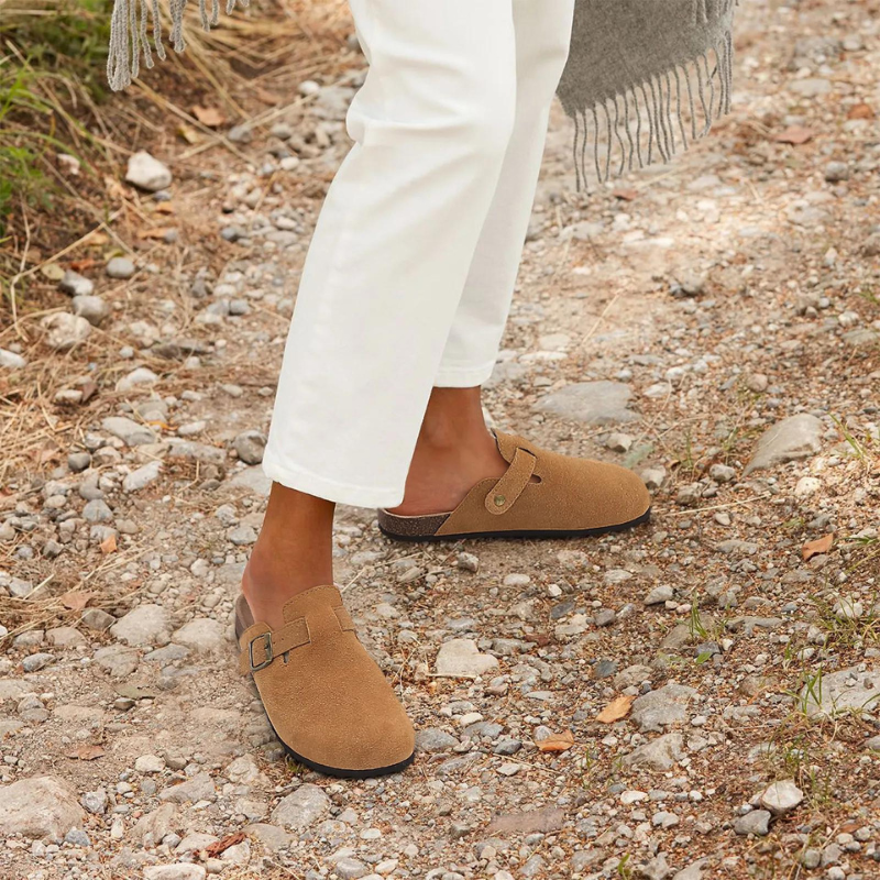 Women's Suede Open-Back Mules with Cork Footbed & Adjustable Strap-82019-55a44019-7956-40d2-8e21-ac8395d6ab68
