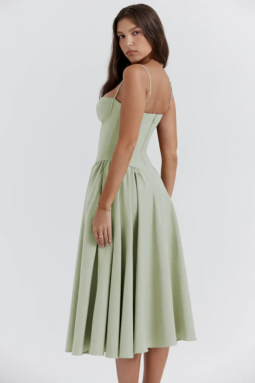 Women's Midi Dress – Pleated Skirt, Structured Bodice, Pockets-83506-55acdb66-d5c0-4829-86bc-a61c223d3e41