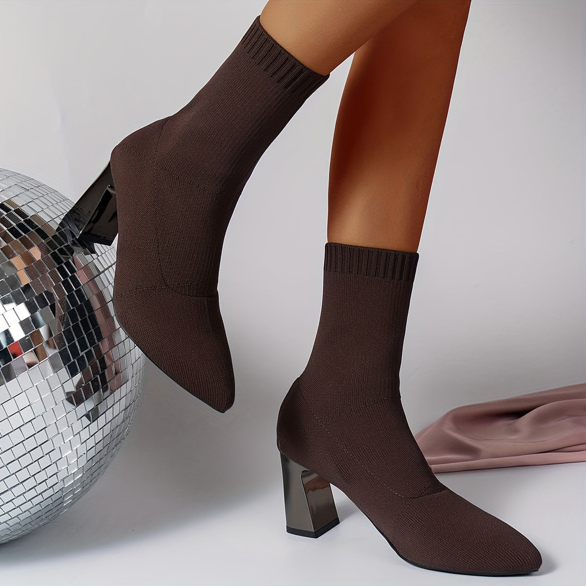 Knit Ankle Boots with Geometric Heel