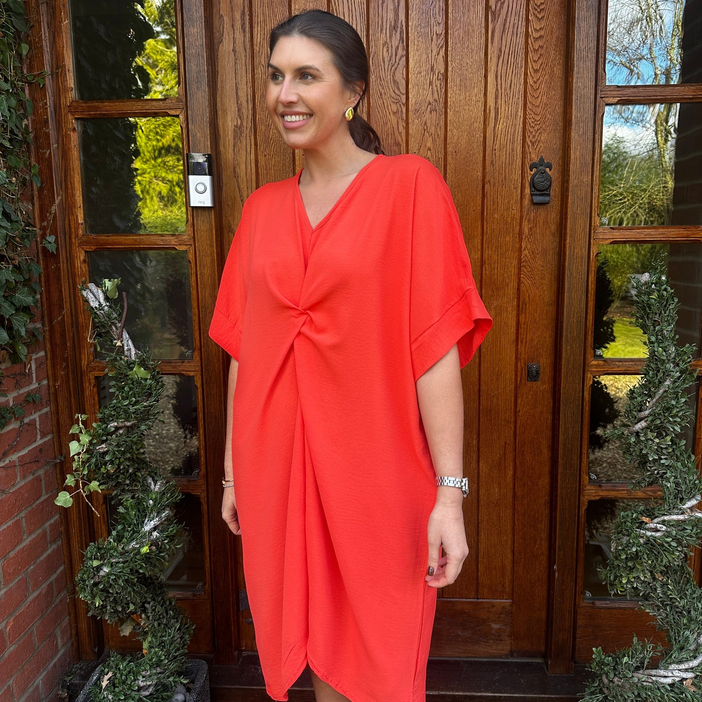 Knot-Waist Dress with Asymmetrical Hem