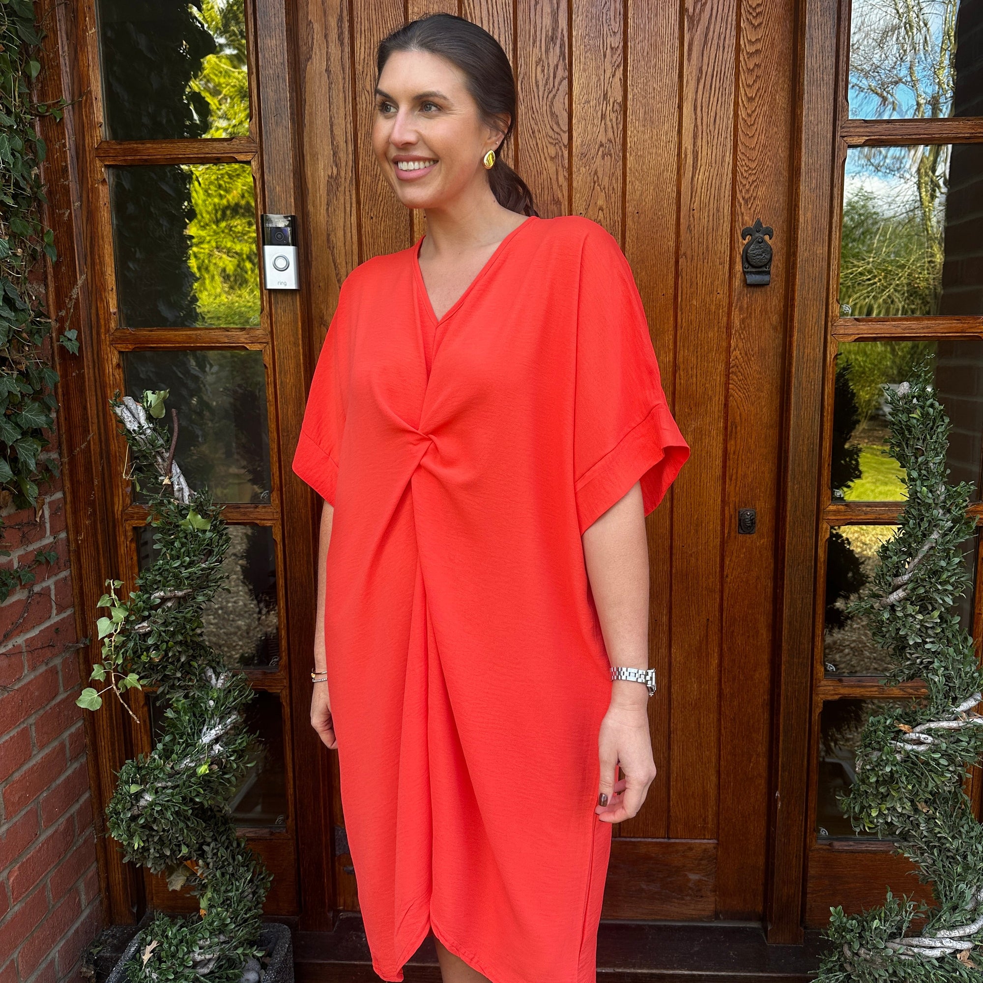 Knot-Waist Dress with Asymmetrical Hem