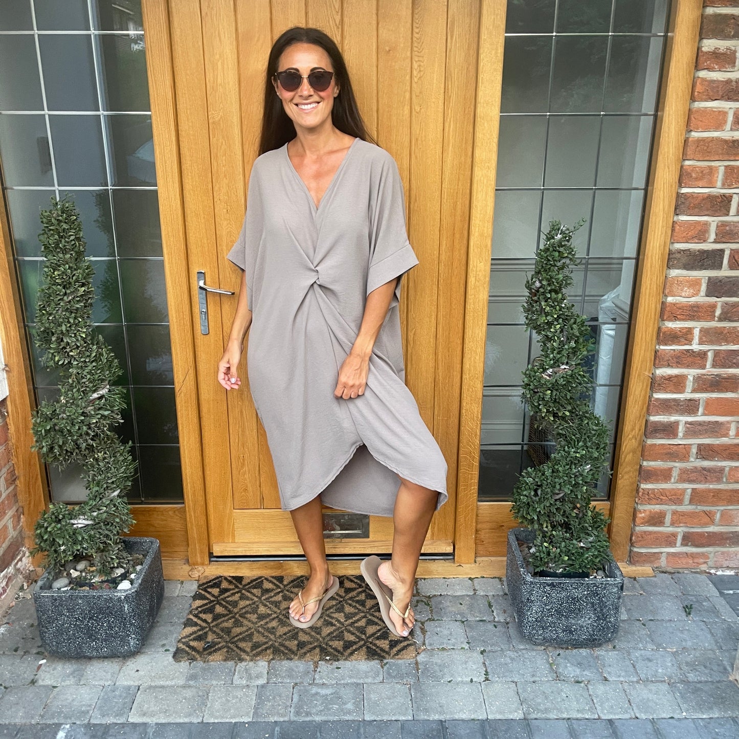 Knot-Waist Dress with Asymmetrical Hem