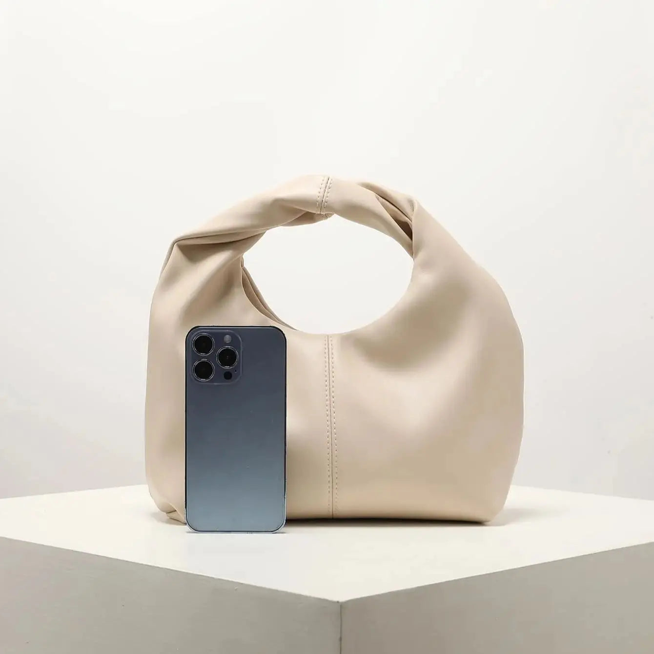 Sculpted Handle Handbag - Modern Minimalist