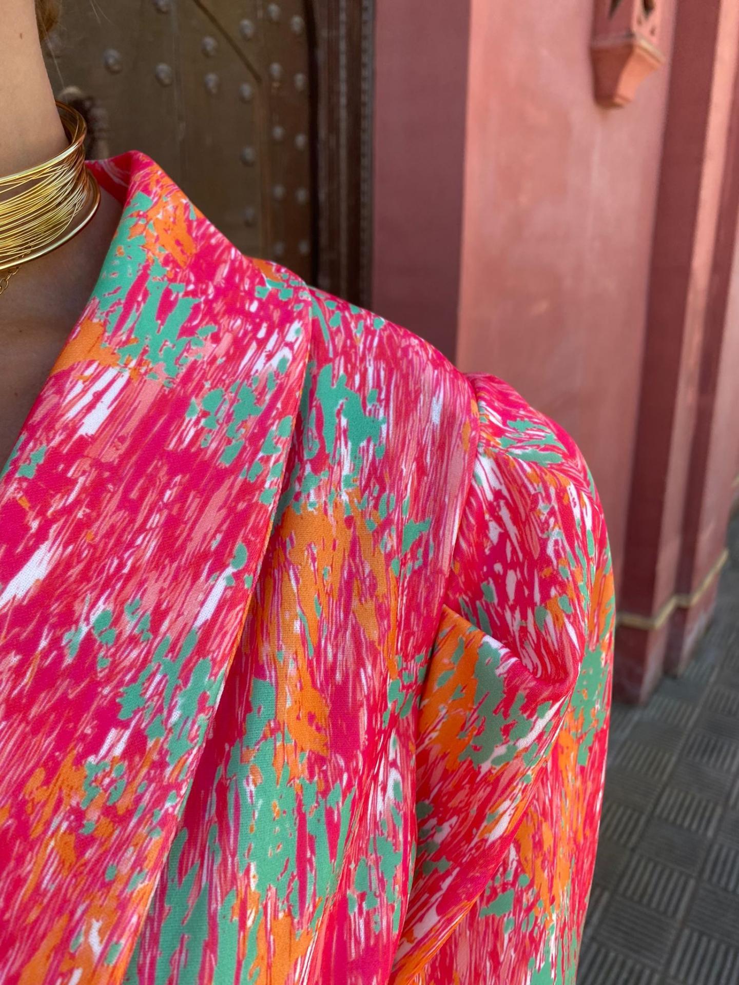 Abstract Print Wrap Romper with Belt