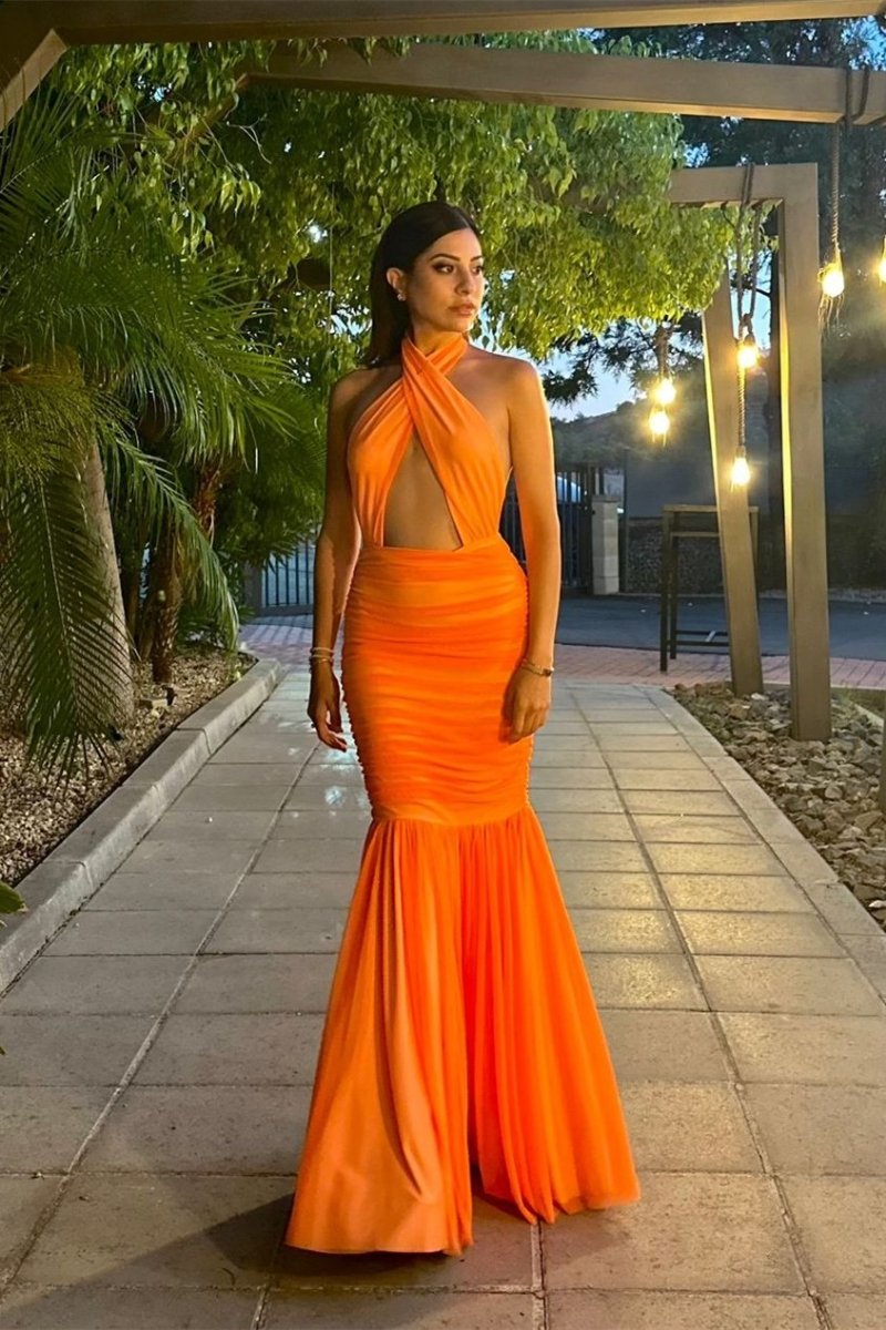 Halter Keyhole Floor-Length Cocktail Dress