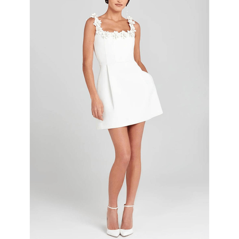 Floral Strap Mini Dress - Fitted Bodice Pockets