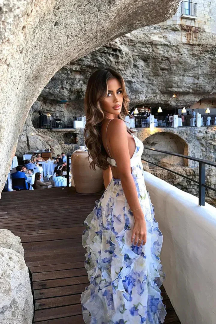 Floral Ruffle Maxi Dress with Spaghetti Straps