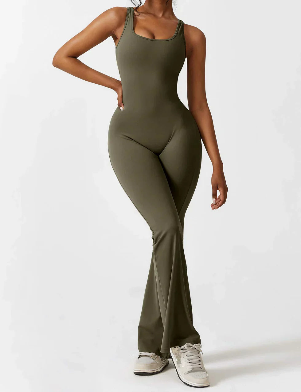 Women's Sleeveless Jumpsuit – Open Back, Flare Leg, Form-Fitting, Stretchy-83507-5bc0f3ba-3120-46eb-999f-7fb5cc8f1216