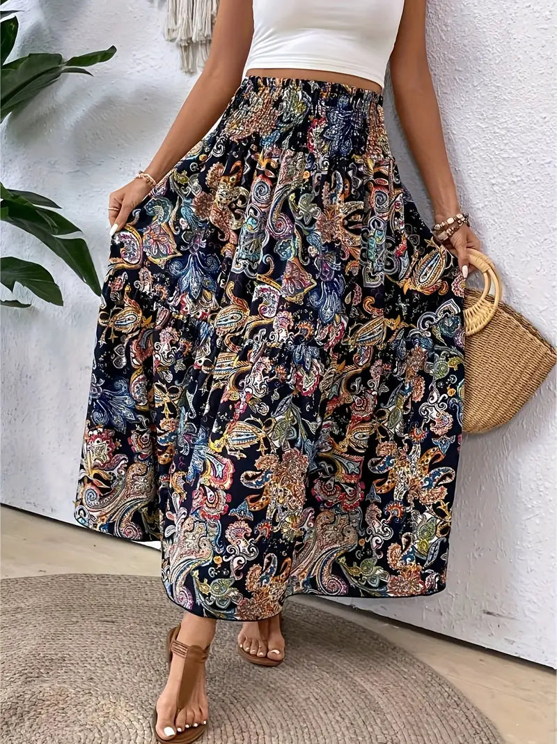 Bohemian Patterned A-Line Midi Skirt