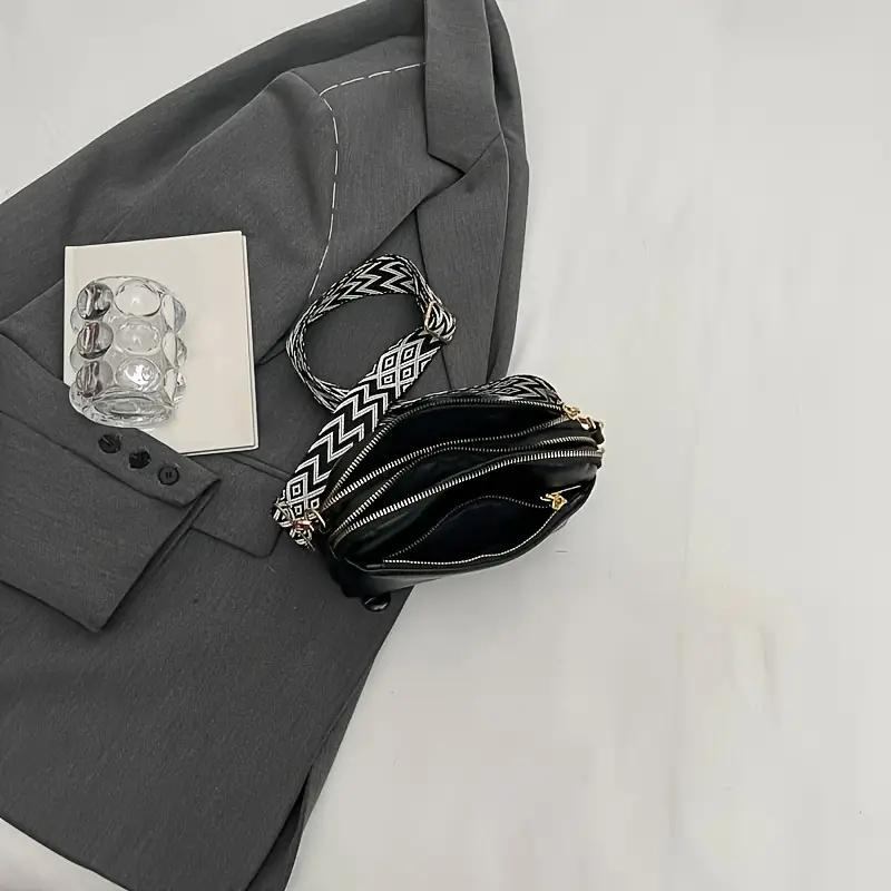 Patterned Strap Crossbody Bag with Gold Hardware