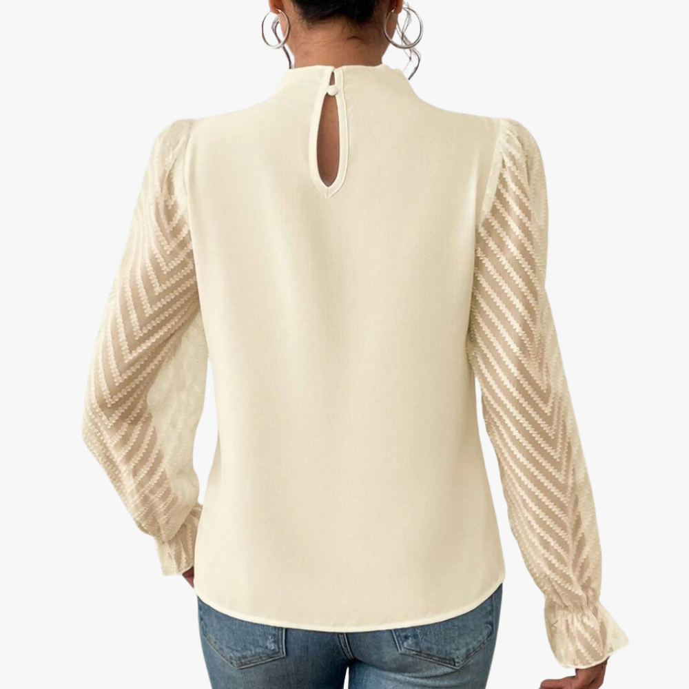 High Neck Blouse - Sheer Chevron Sleeves