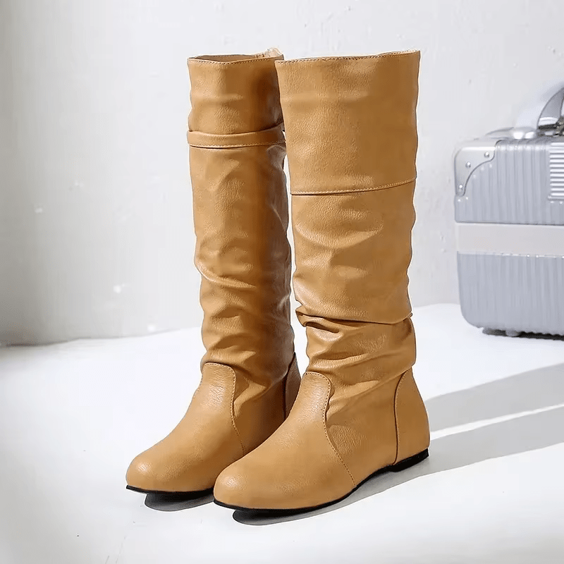 Slouchy Knee-High Boots - Low Stacked Heel
