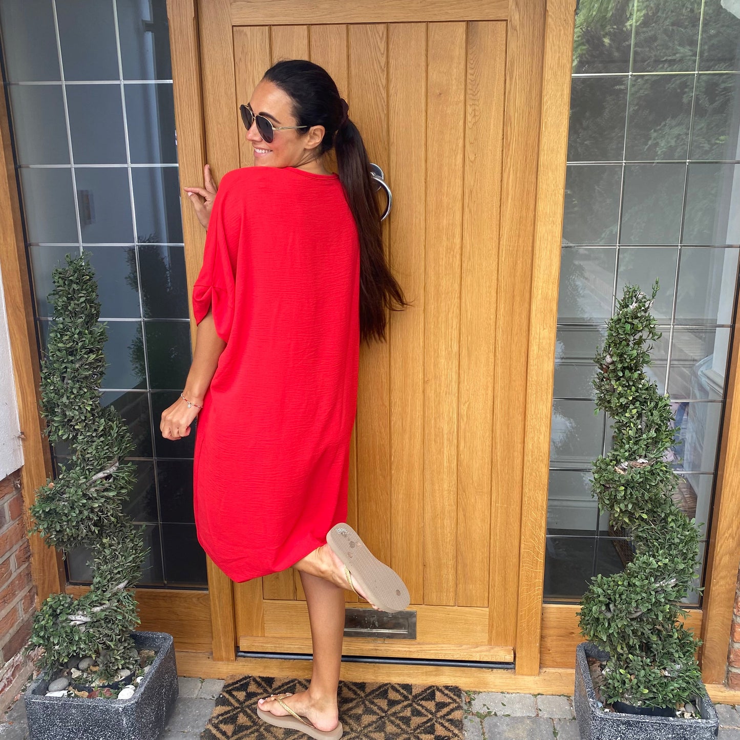 Knot-Waist Dress with Asymmetrical Hem