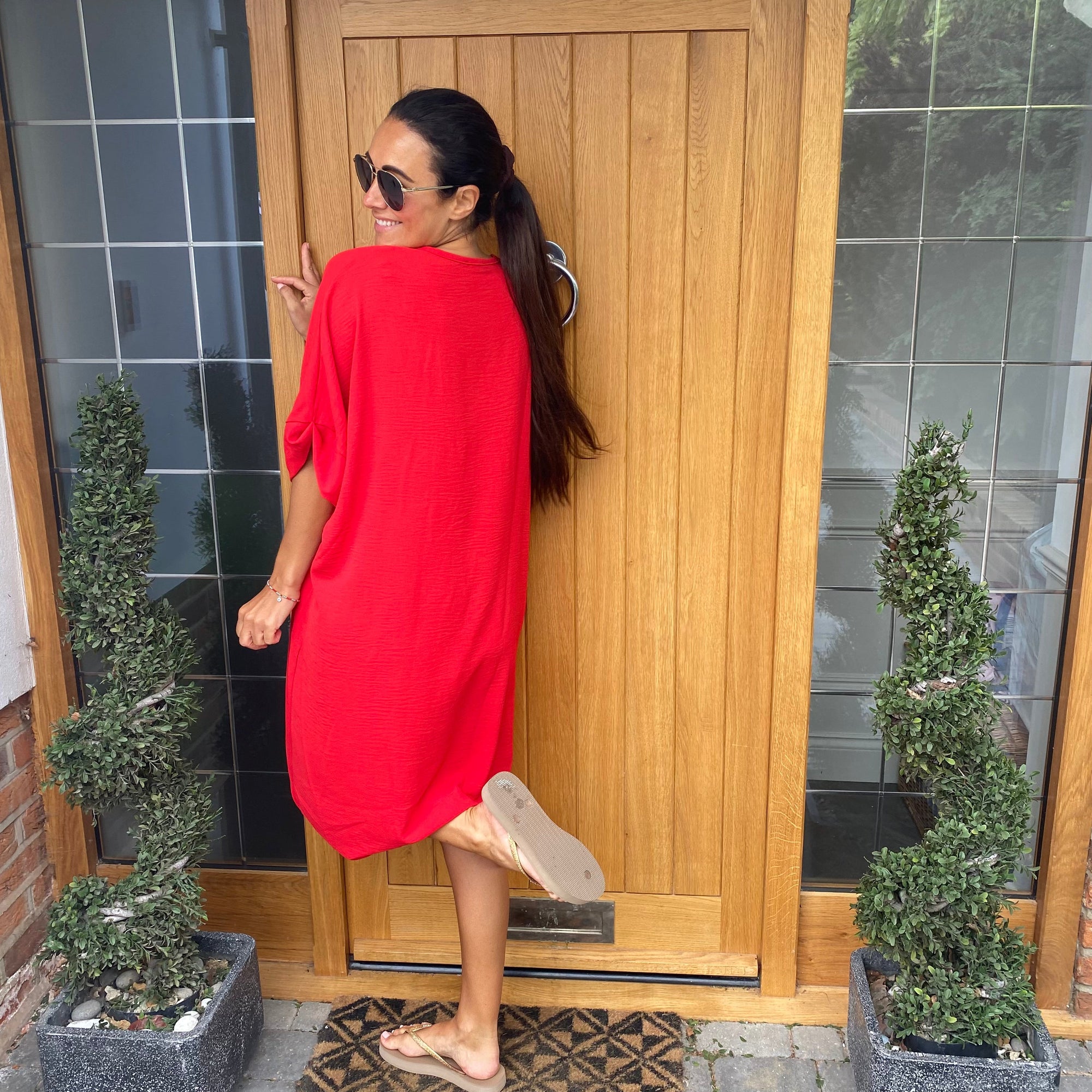 Knot-Waist Dress with Asymmetrical Hem