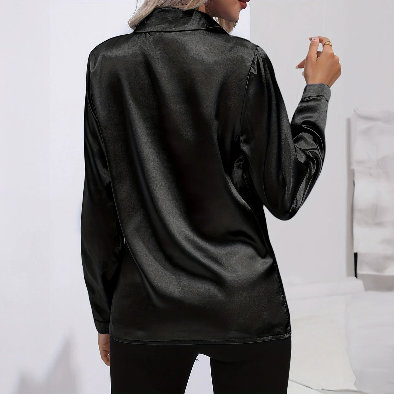 Satin Finish Button-Down - Tailored Blouse