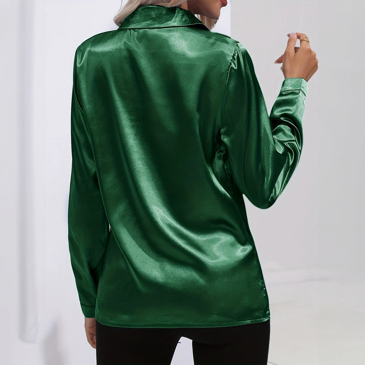 Satin Finish Button-Down - Tailored Blouse