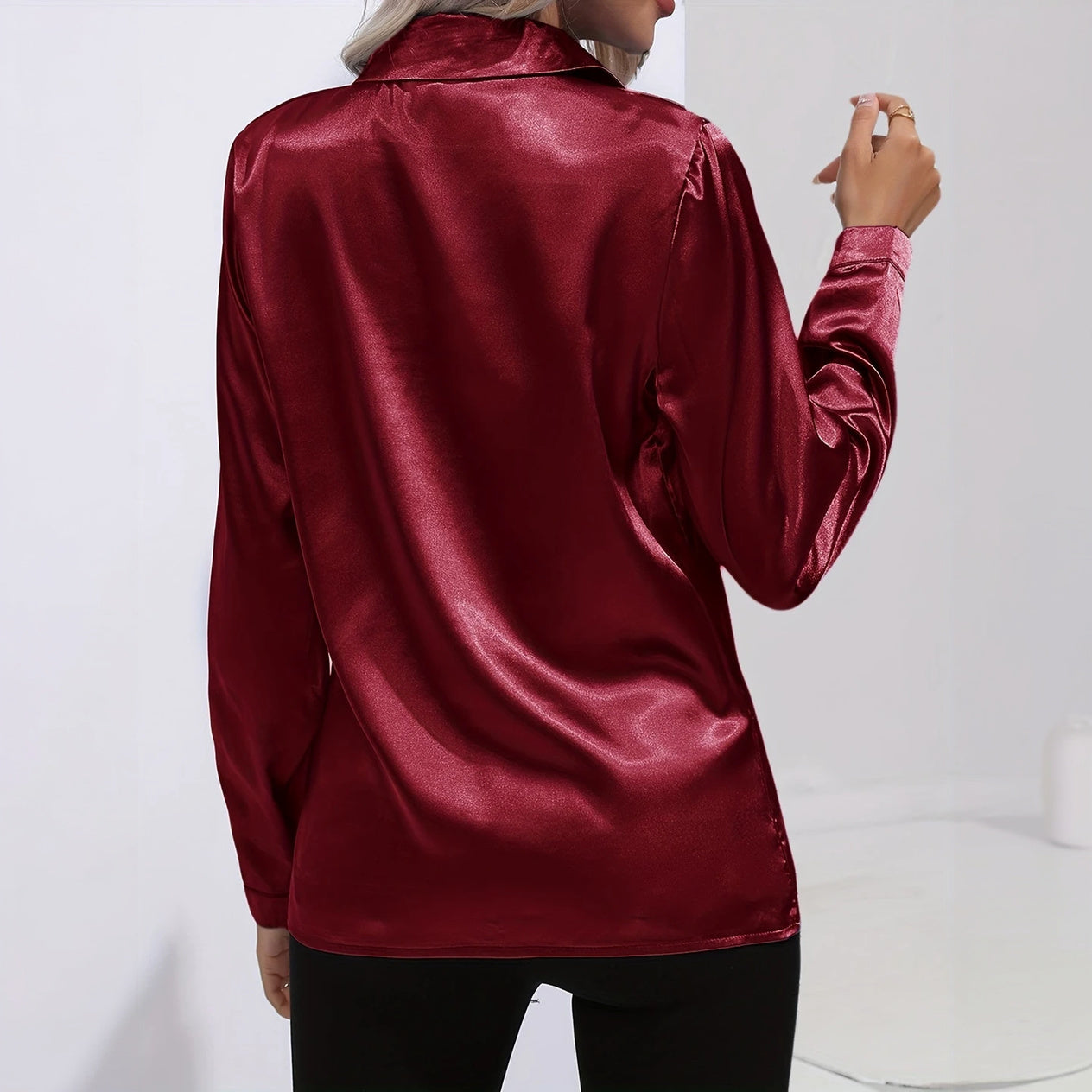 Satin Finish Button-Down - Tailored Blouse