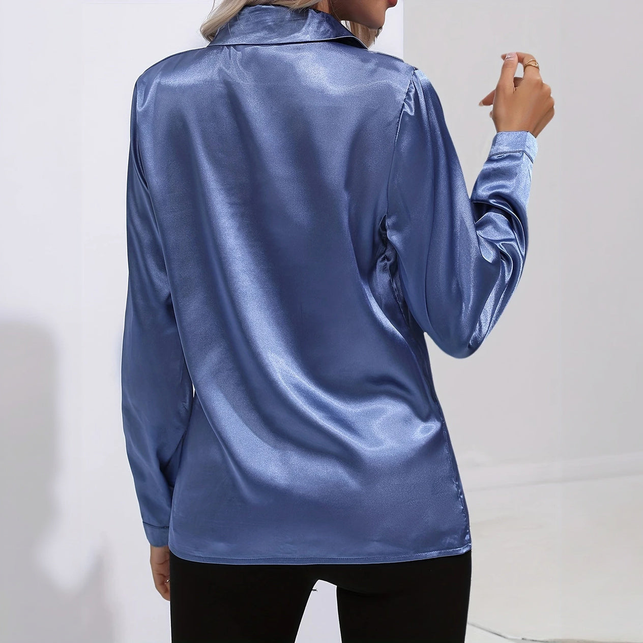 Satin Finish Button-Down - Tailored Blouse