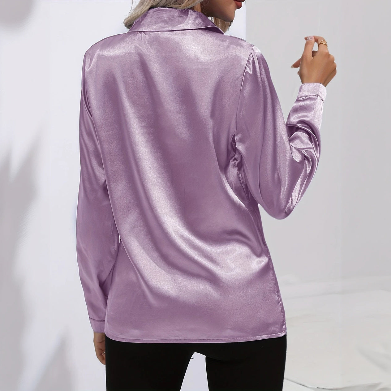 Satin Finish Button-Down - Tailored Blouse