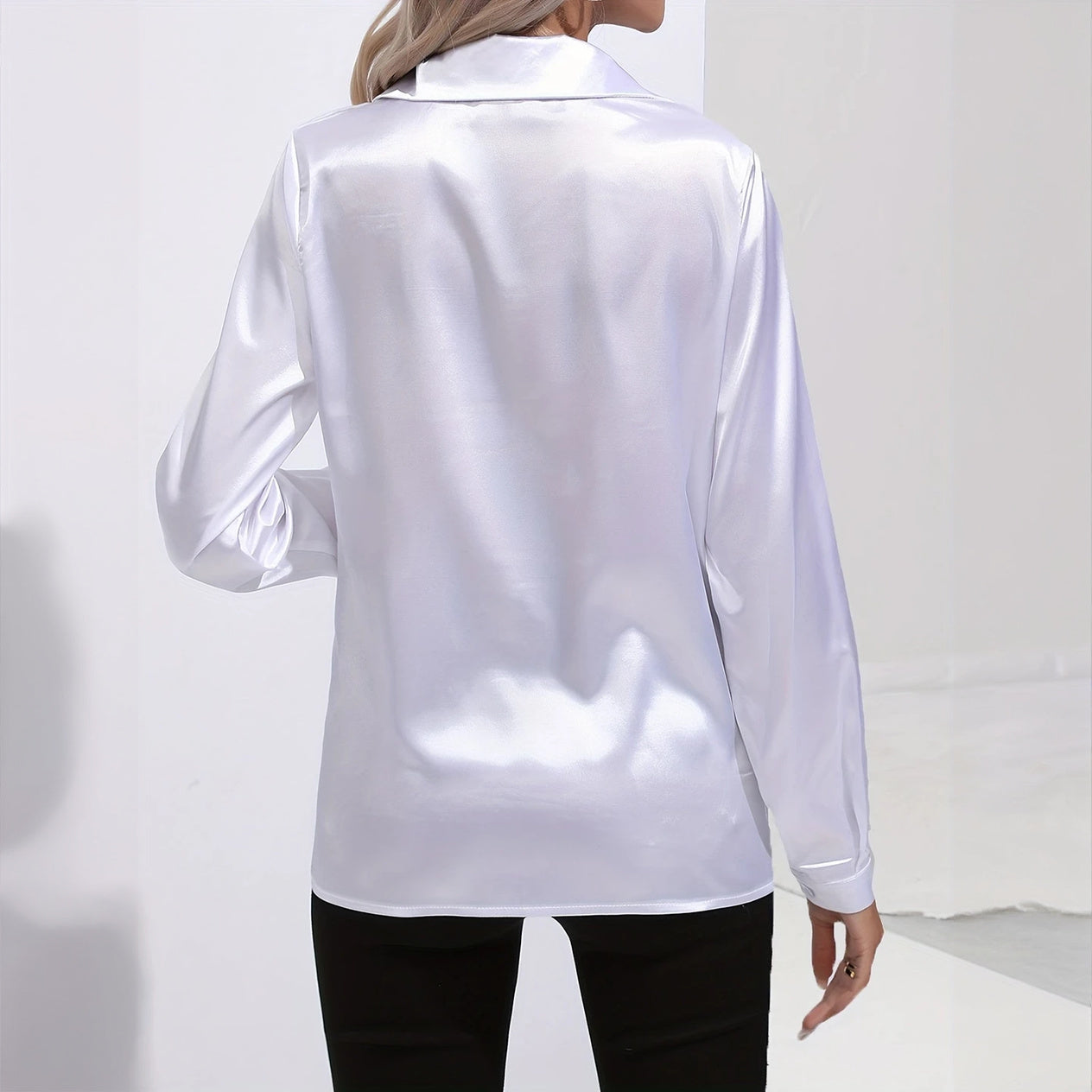 Satin Finish Button-Down - Tailored Blouse