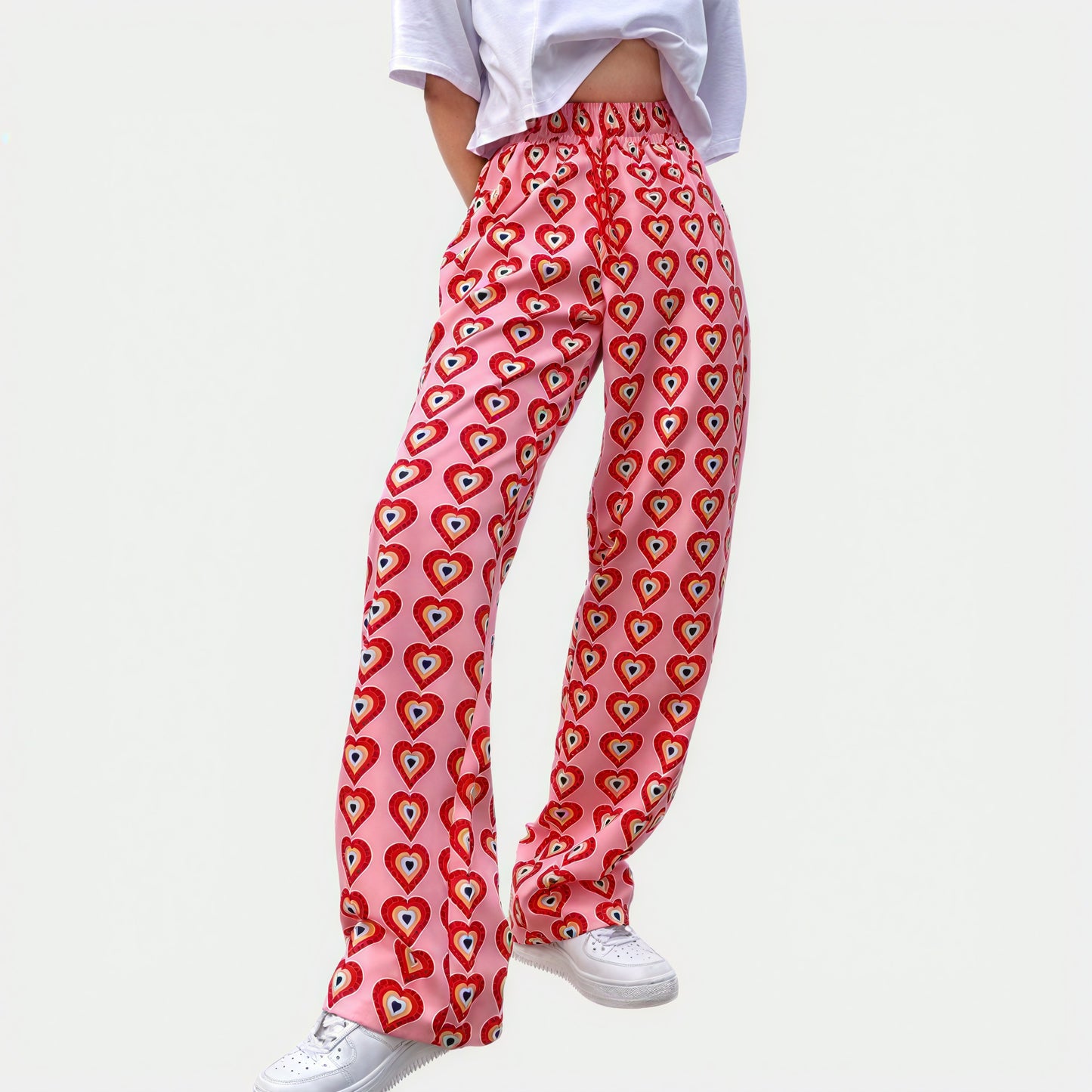 Heart Pattern Wide-Leg Casual Pants
