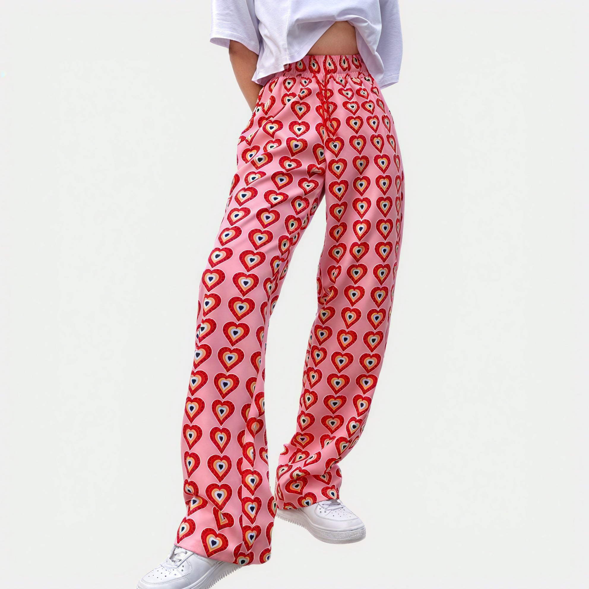 Heart Pattern Wide-Leg Casual Pants