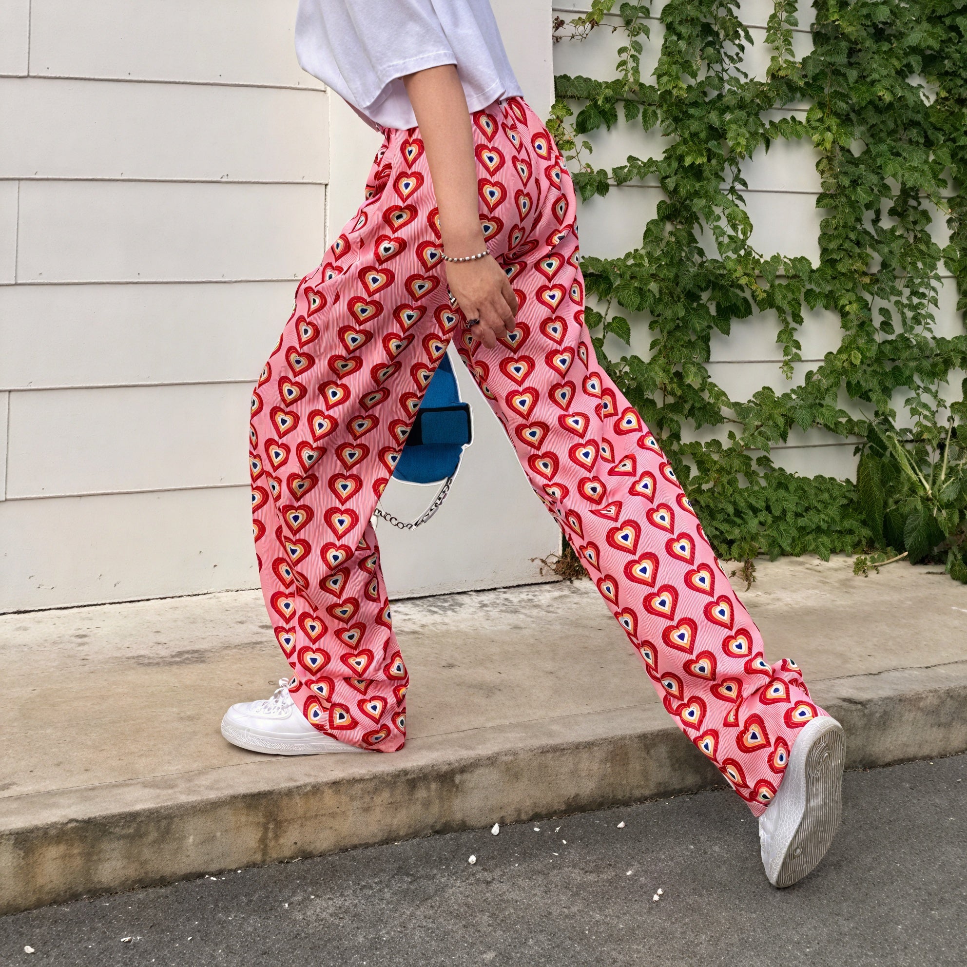 Heart Pattern Wide-Leg Casual Pants
