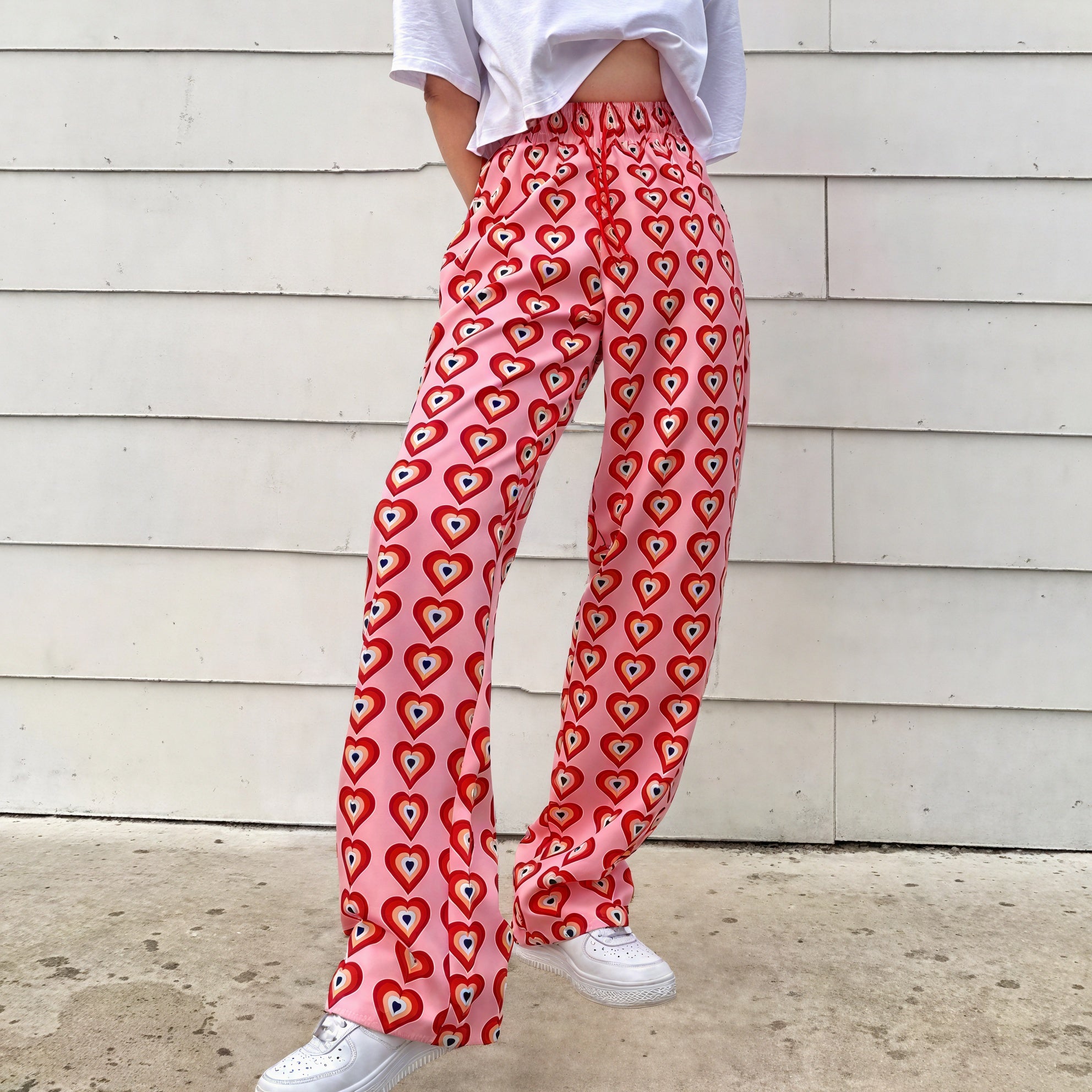 Heart Pattern Wide-Leg Casual Pants