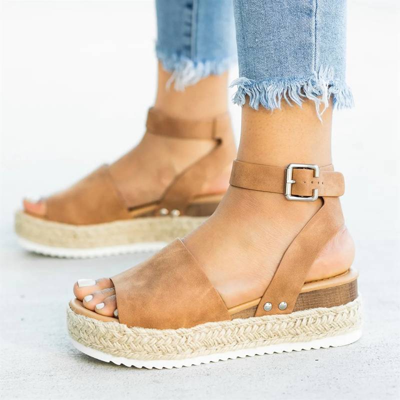 Woven Platform Ankle Strap Sandals