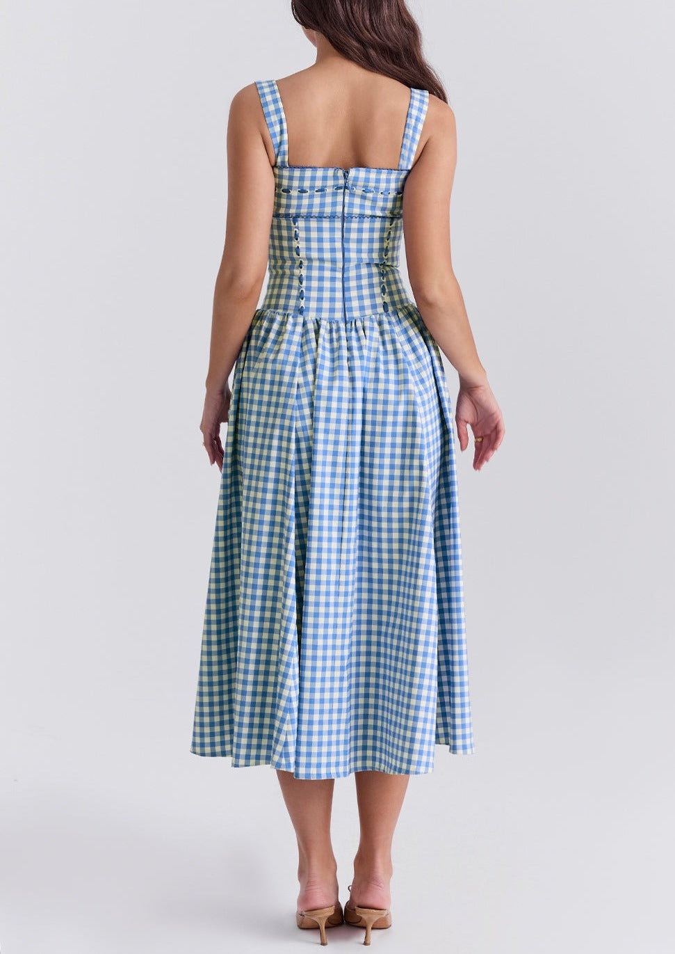 Women's Gingham Dress – Square Neck, Button Front, Classic Style-83592-61823281-8a02-433e-885f-19eb7faa024c