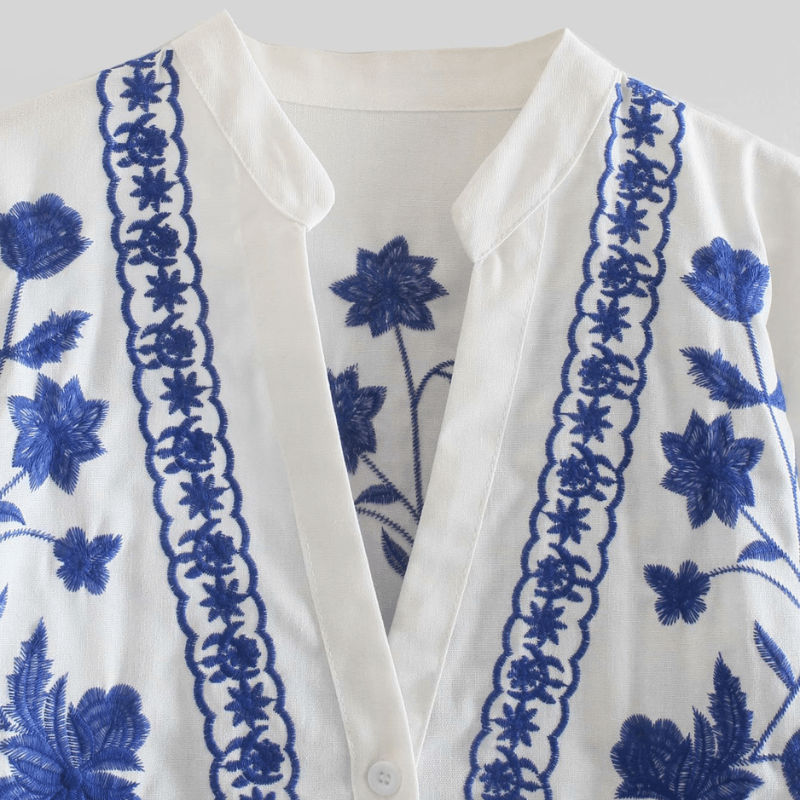 Bohemian Embroidered Cotton Button-Down Jacket