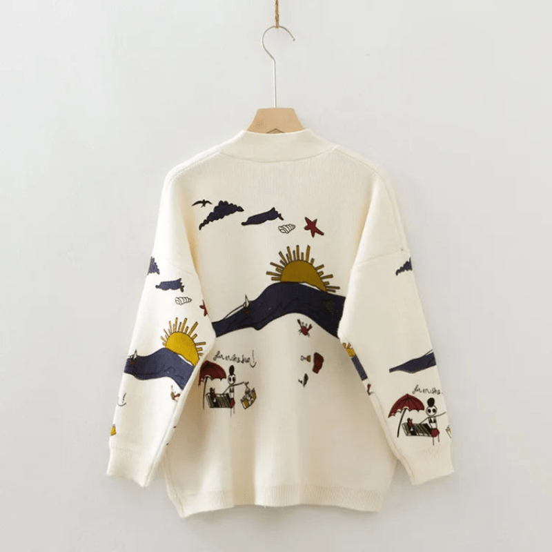 Embroidered Oversized Cardigan with Pockets