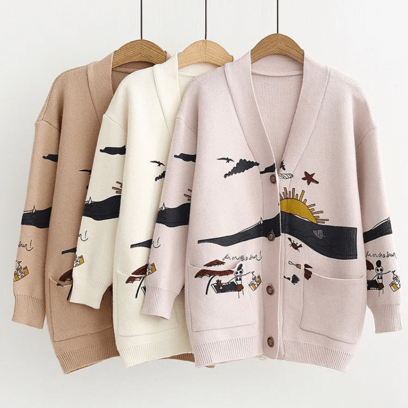 Embroidered Oversized Cardigan with Pockets