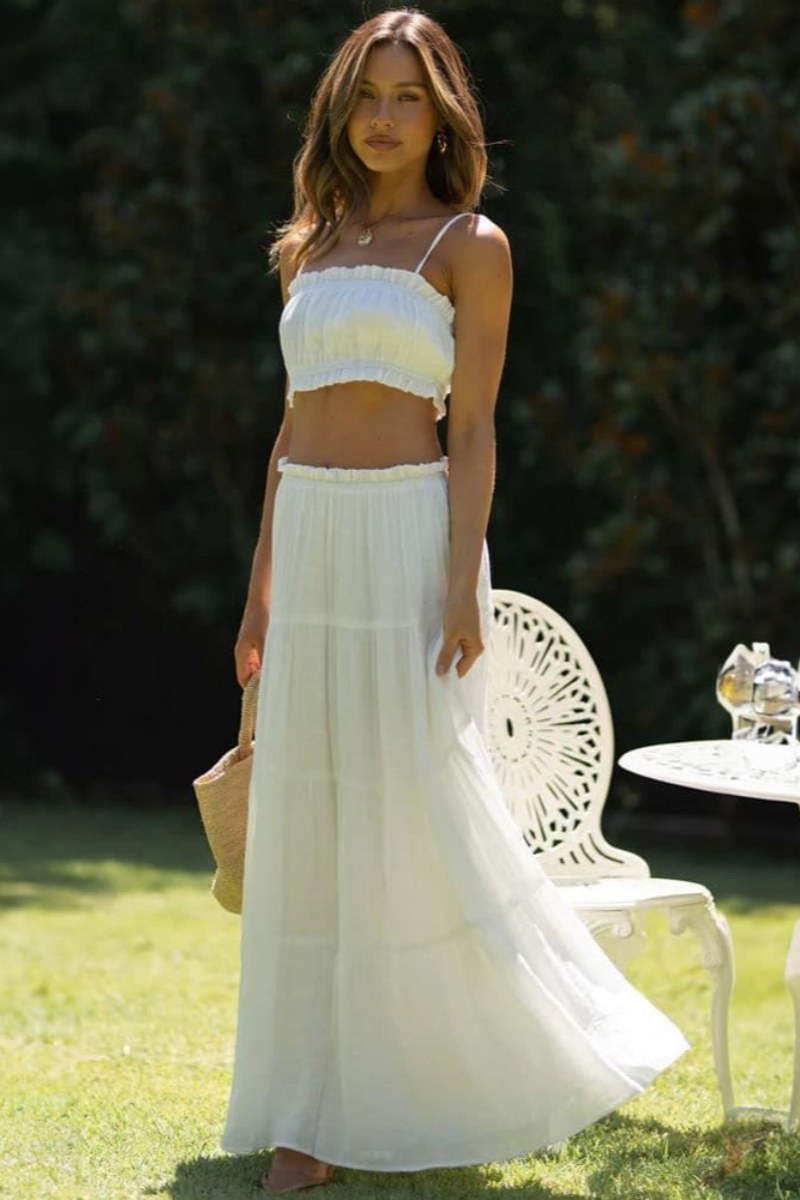 Tiered Maxi Skirt Set - Spaghetti Strap Top