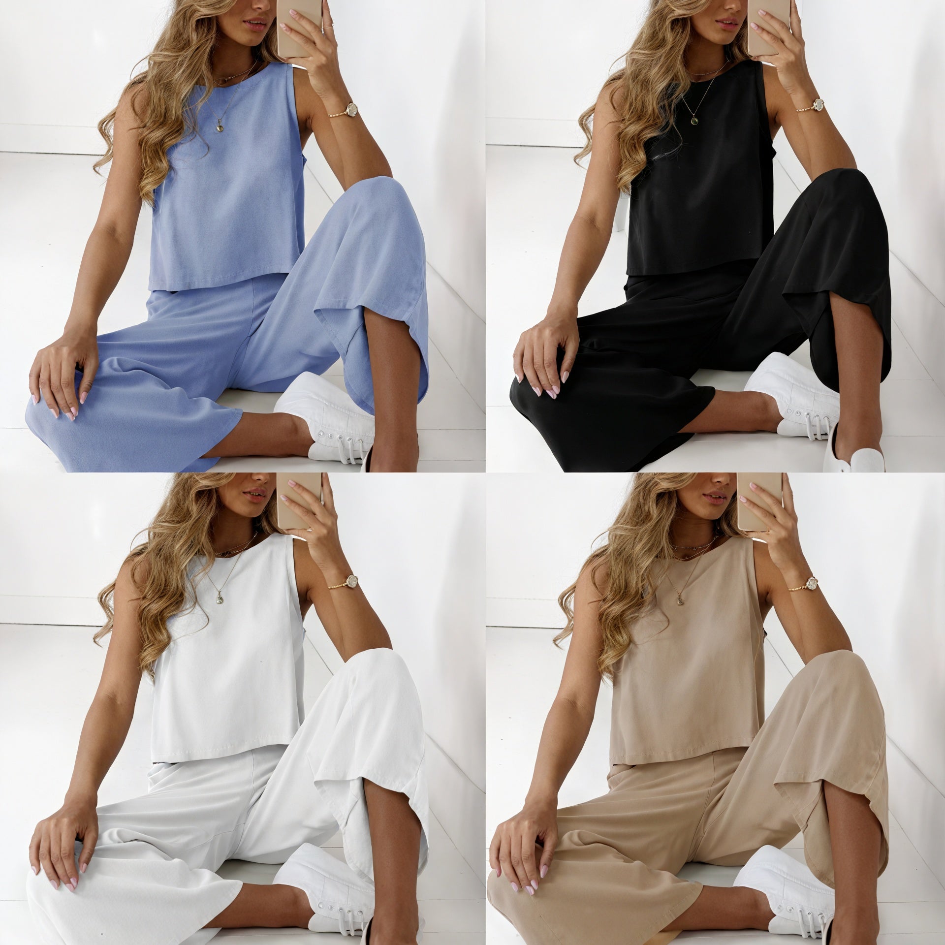 Women's Two-Piece Outfit – Sleeveless Top & Wide-Leg Pants Set, Casual Summer-64478-67f052a1-2f4a-43b4-a385-8b3b952f029c