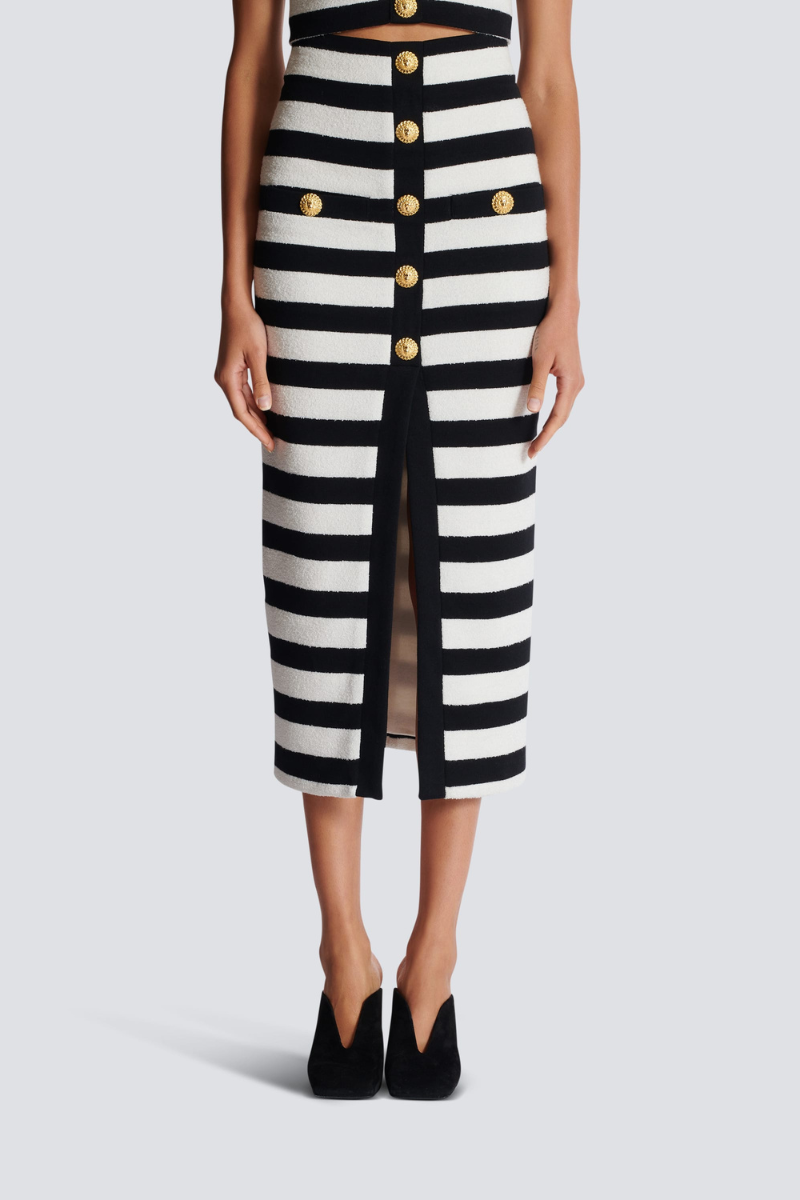 Striped Knit Two-Piece Dress with Gold Buttons