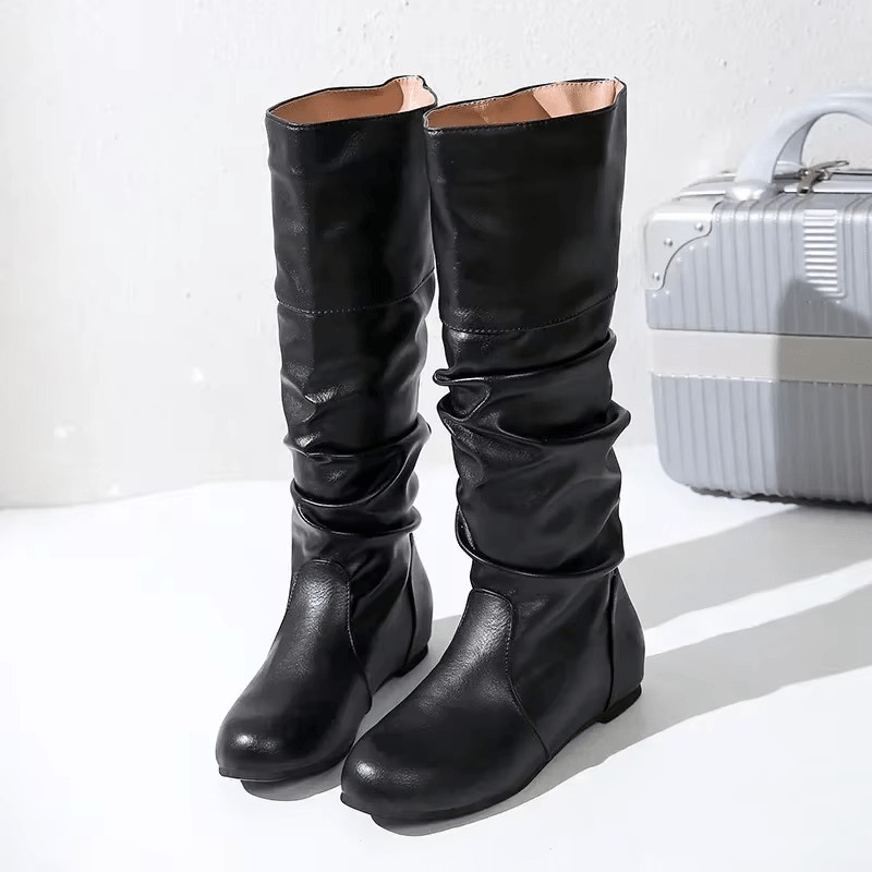 Slouchy Knee-High Boots - Low Stacked Heel
