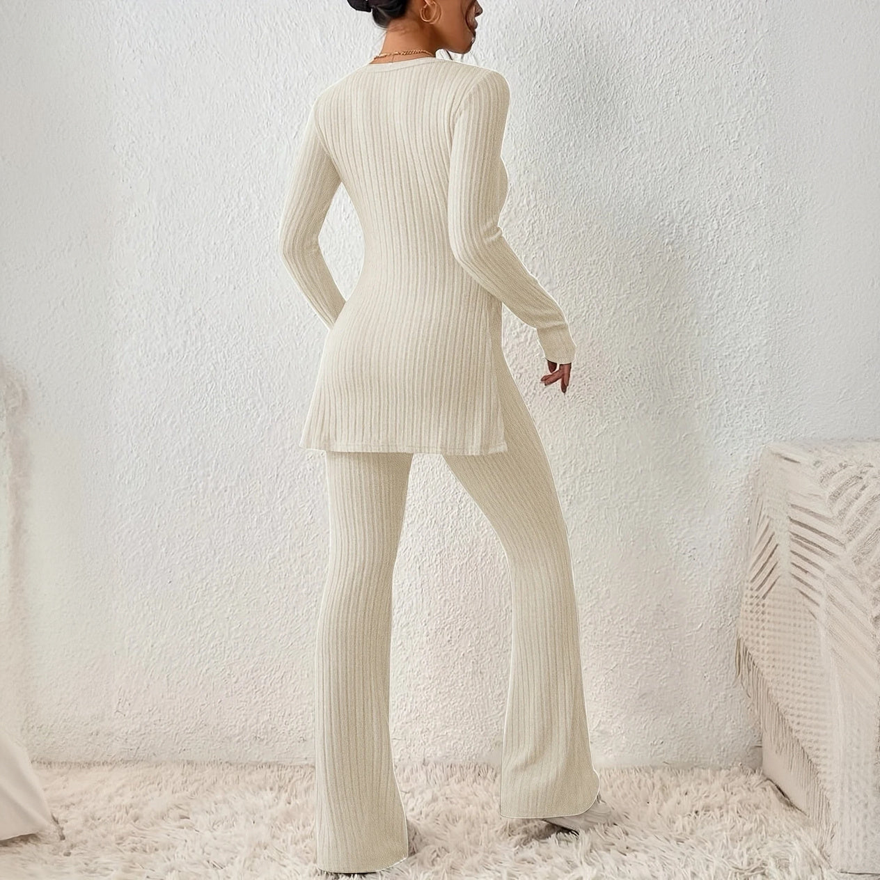 Ribbed Activewear Set with Flared Pants