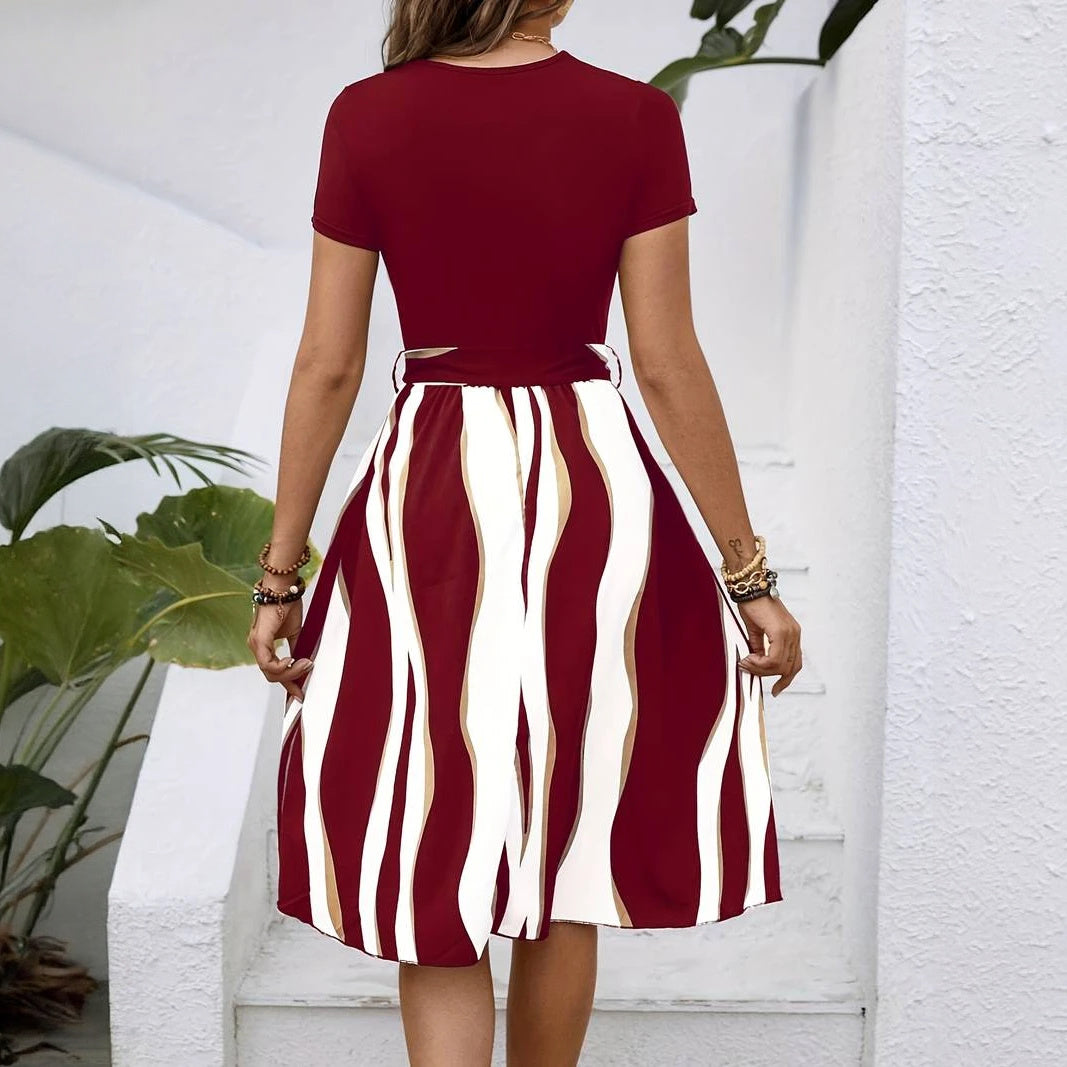 Striped Midi Dress with Fitted Bodice