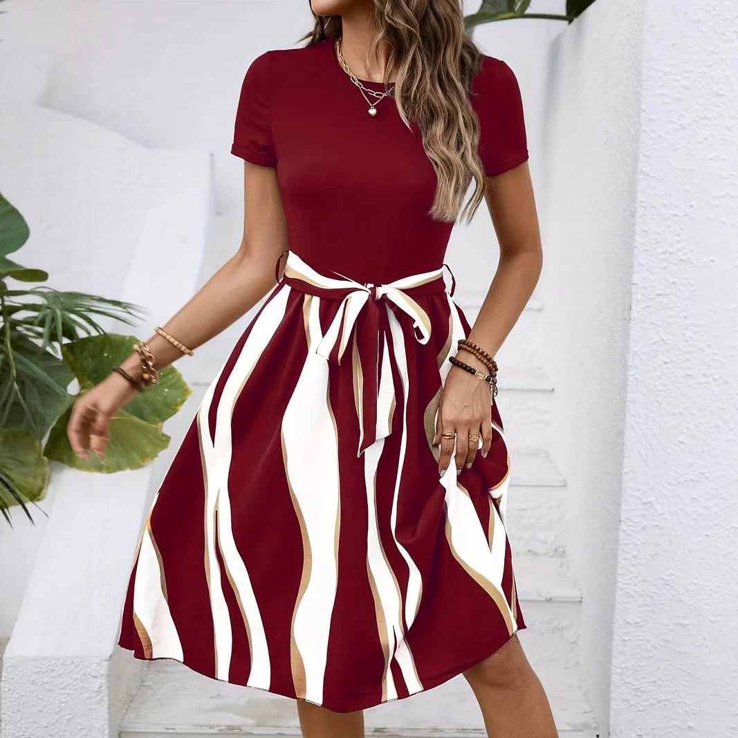 Striped Midi Dress with Fitted Bodice