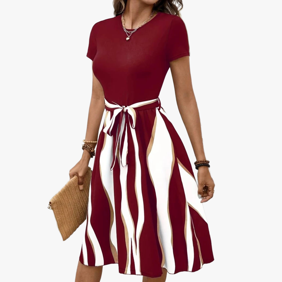 Striped Midi Dress with Fitted Bodice