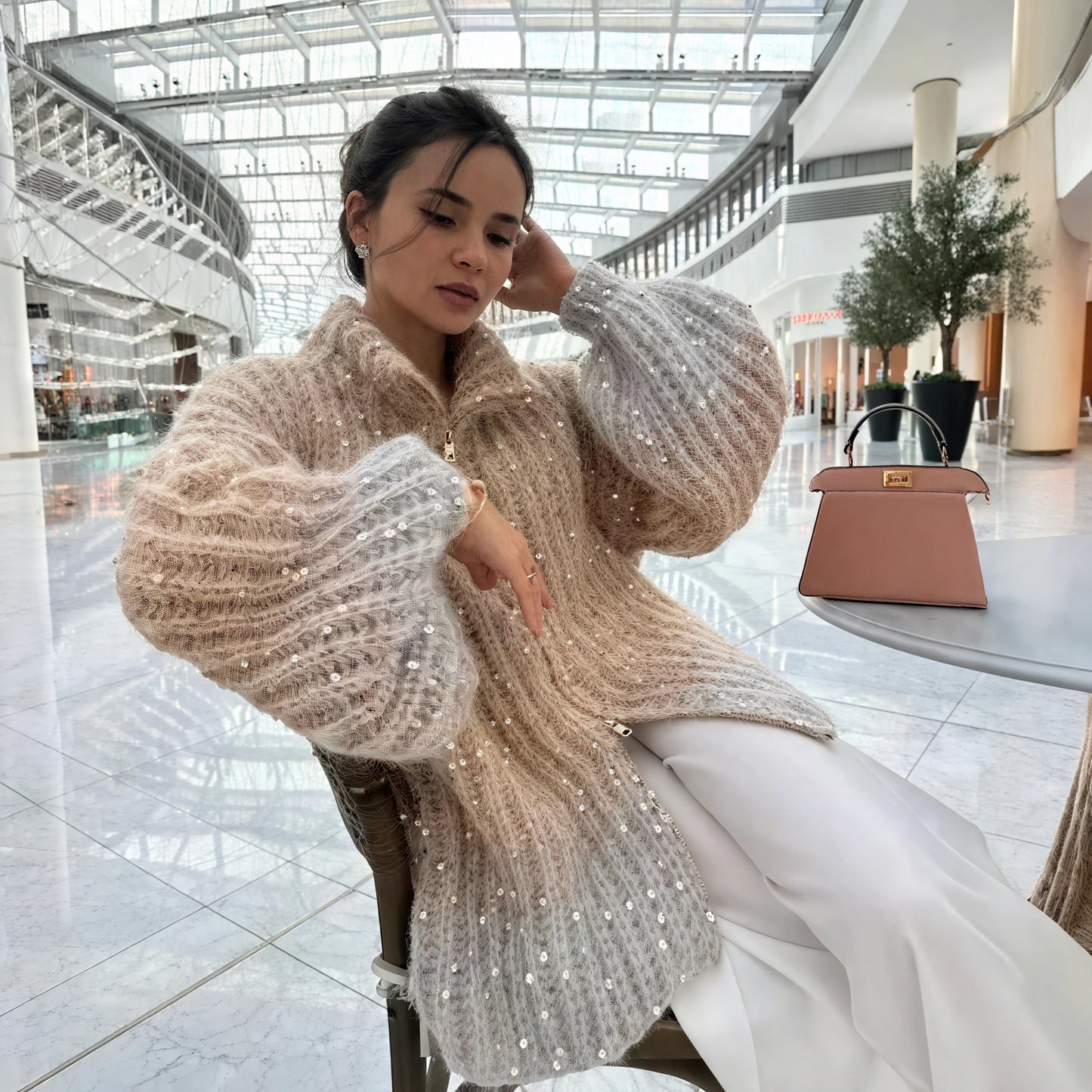 Long Dress with Chunky Knit Cardigan