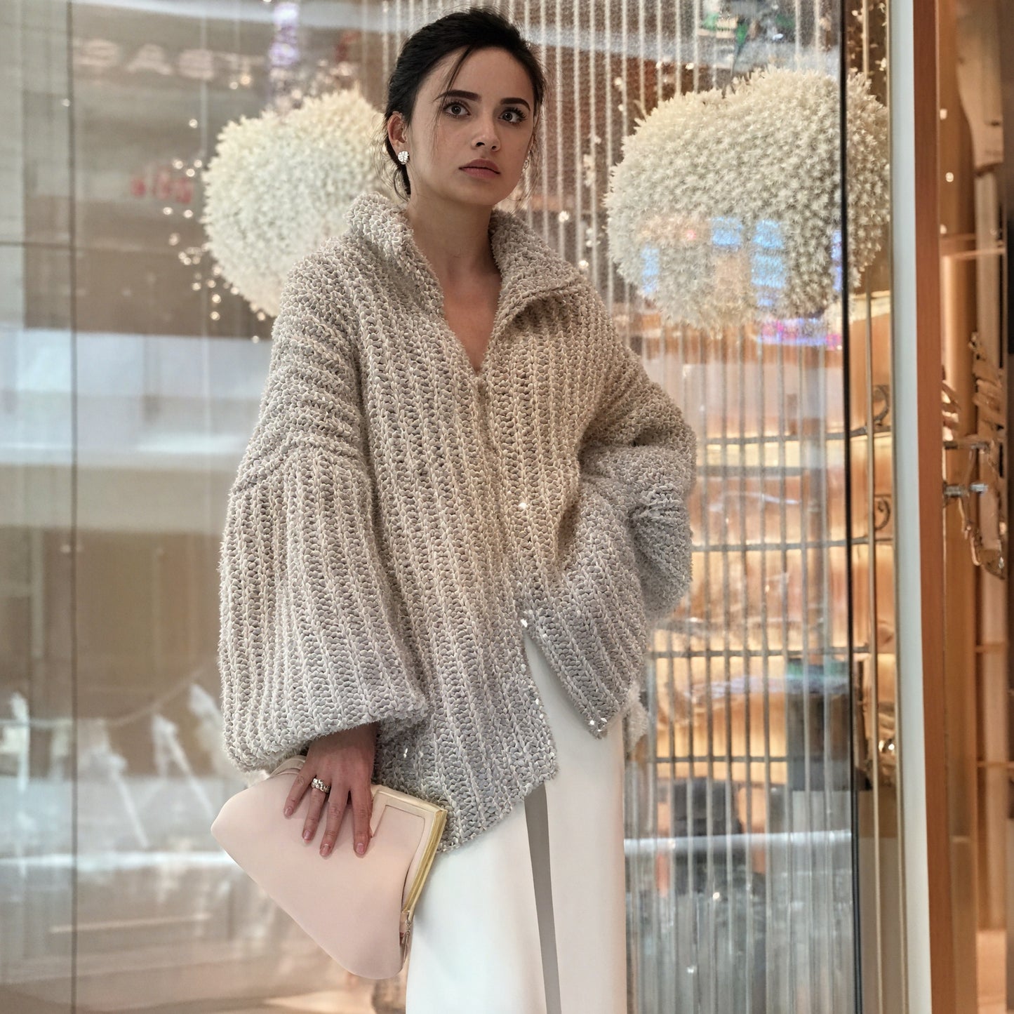 Long Dress with Chunky Knit Cardigan