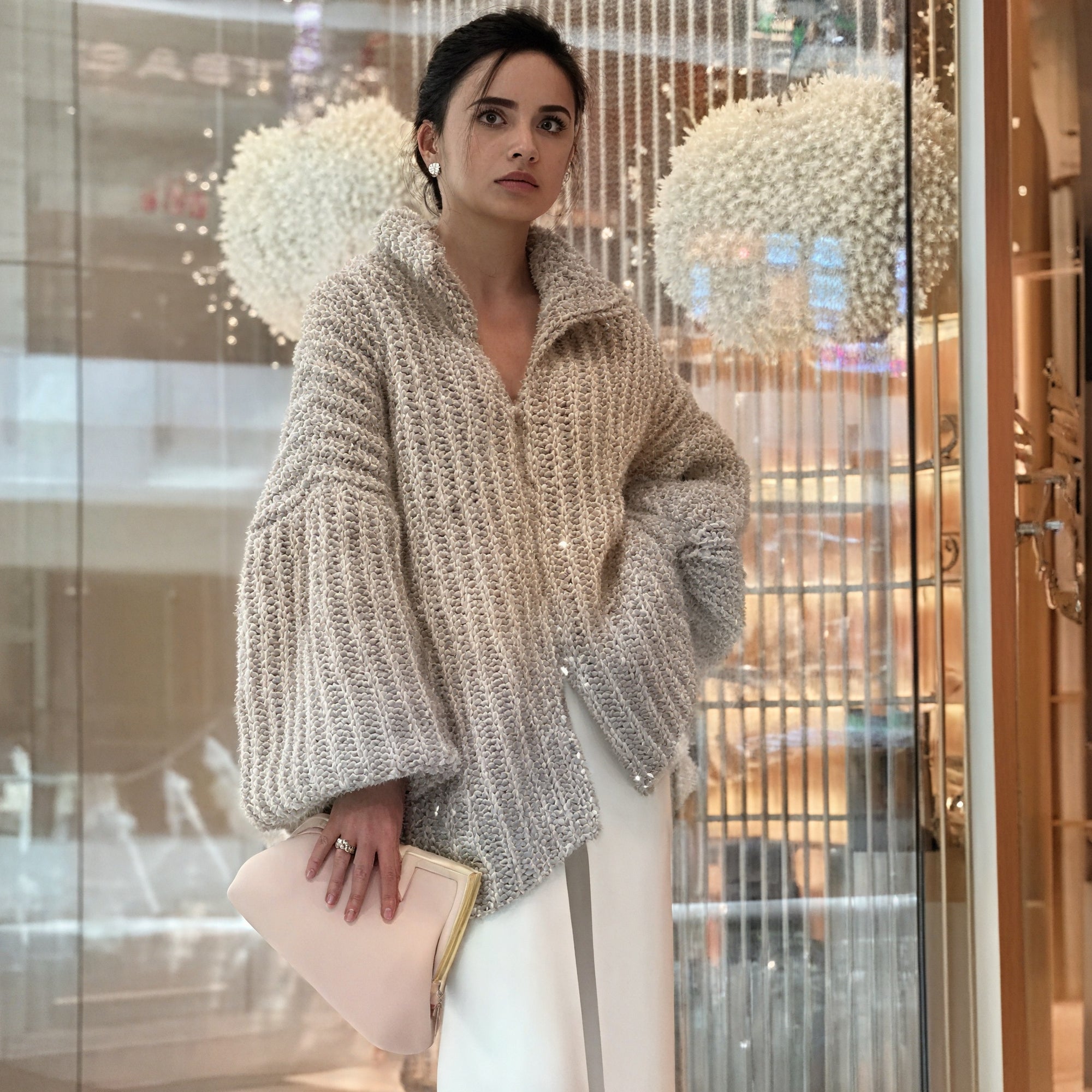 Long Dress with Chunky Knit Cardigan