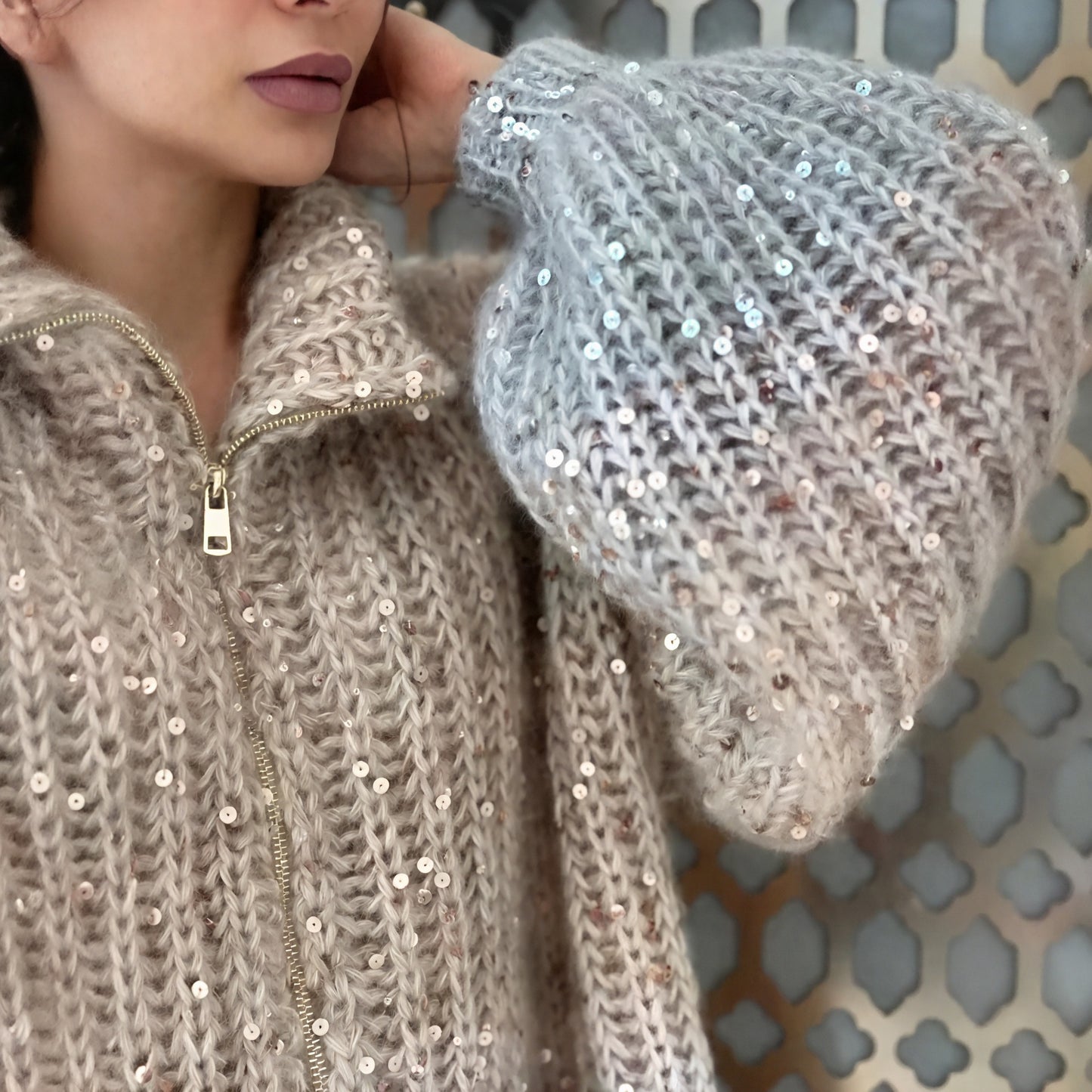 Long Dress with Chunky Knit Cardigan