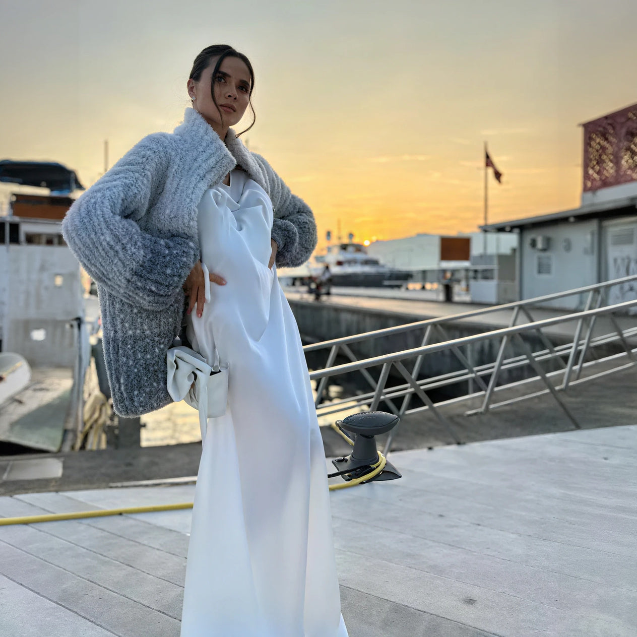 Long Dress with Chunky Knit Cardigan