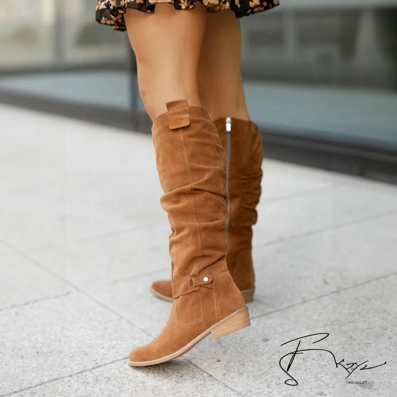 Slouchy Knee-High Boots - Low Heel